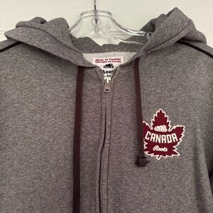 Roots Canada Maple Leaf Zip-Up Hoodie Grey Large